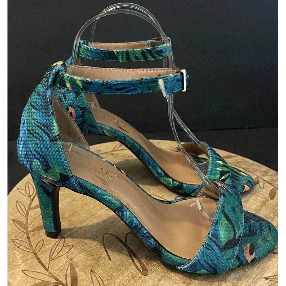 Aerosoles Laminate Blue Green Tropical Open Toe High Heel Pump Sandal Size 6.5M